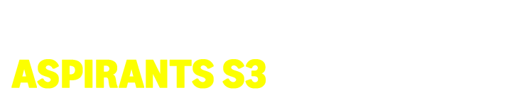 ALMOST AN INTERVIEW WITH in white, with ASPIRANTS S3 in yellow beneath it
